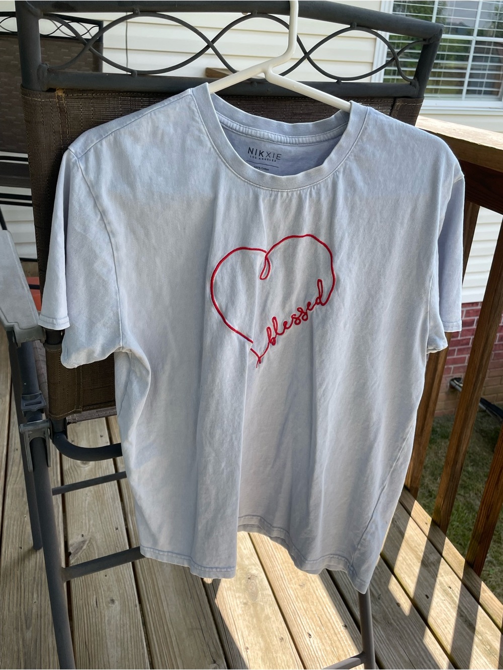 Kids 'Blessed' Heart Embroidered Light Blue Tee